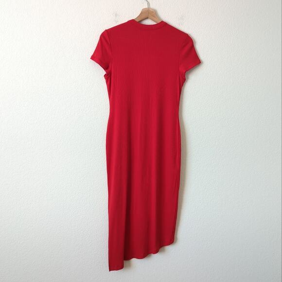 Skin Worldwide Red Ribbed Midi Dress Womens Pima Cotton Modal Fitted Bodycon 2 - Picture 3 of 10